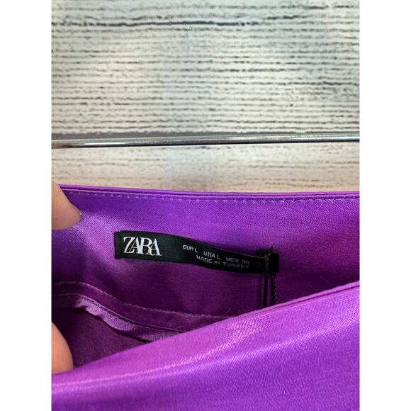 Zara Women's Purple Satin Box Pleat Midi Skirt Size Large - Picture 5 of 10